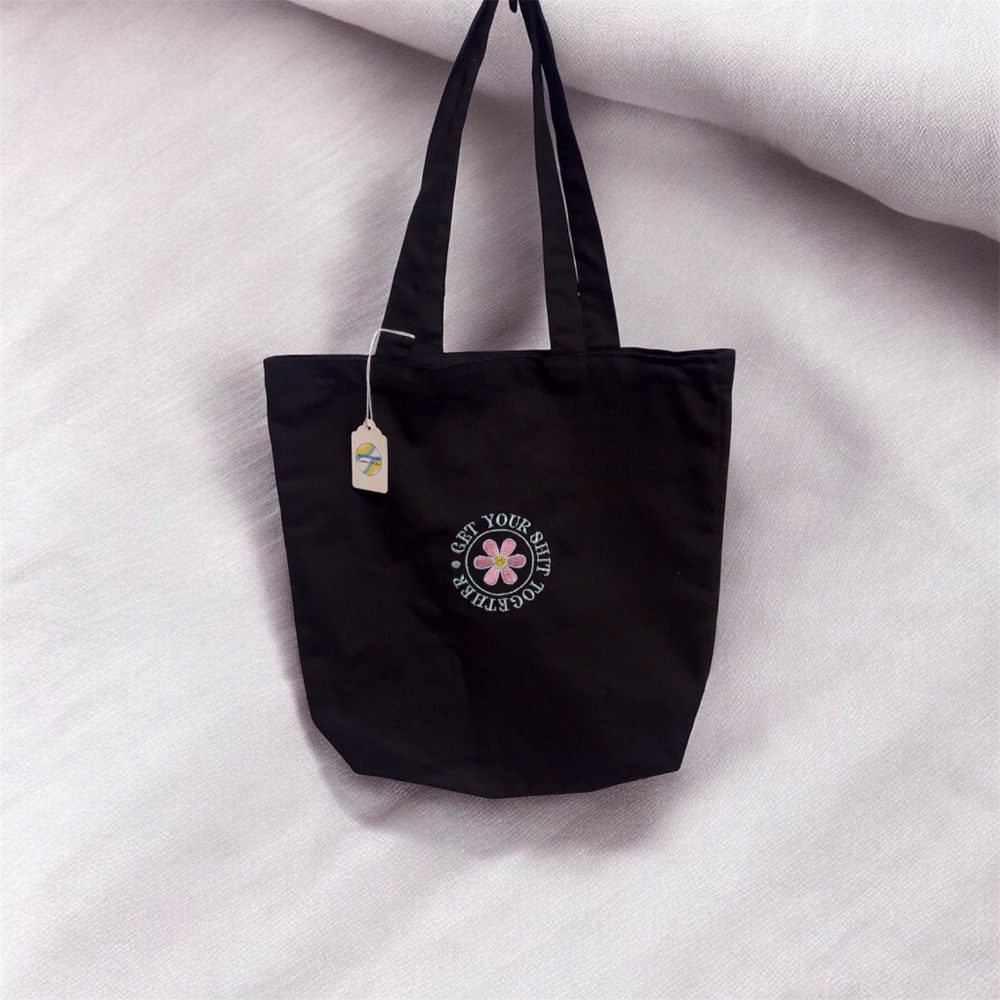 Black Tote Bag with Embroidered Design